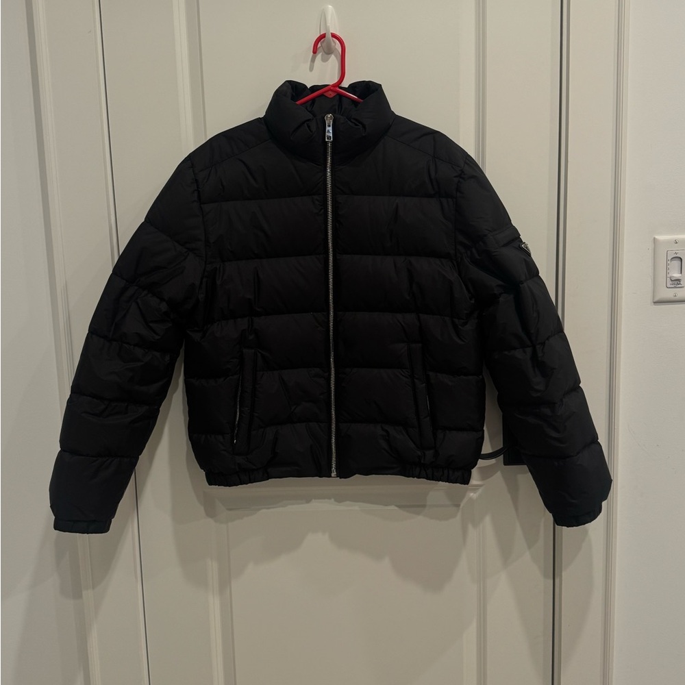 Prada Black Quilted Puffer Jacket with Silver Zip